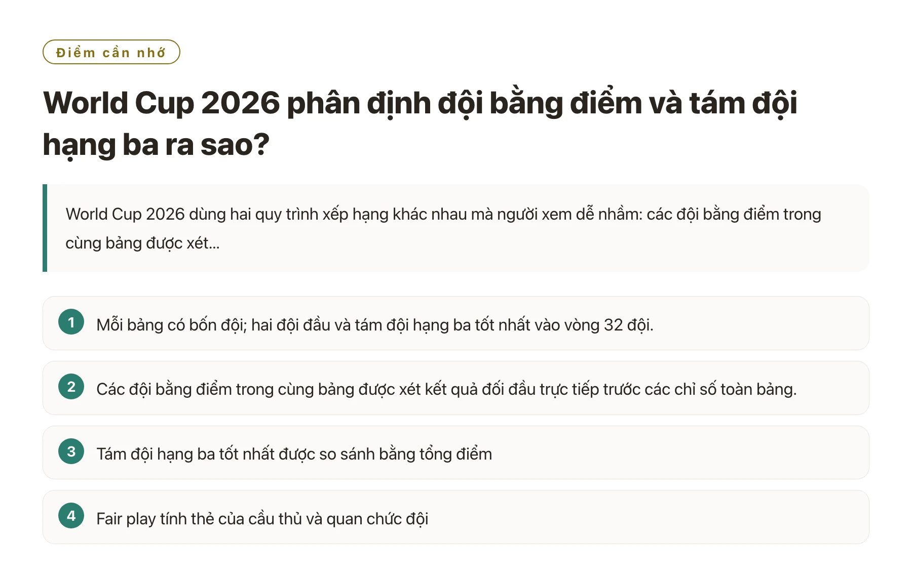 World Cup 2026 phân định đội bằng điểm và tám đội hạng ba ra sao?——全文要点速览